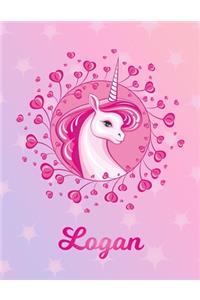 Logan: Unicorn Sheet Music Note Manuscript Notebook Paper - Magical Horse Personalized Letter L Initial Custom First Name Cover - Musician Composer Instrum