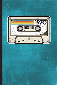 1970: 6" x 9" - 128 Pages: Distressed Vintage Cassette Tape Design on Soft Matte Cover - Notebook, Diary, Composition Book for Seventies Rockers