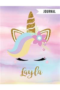 Layla Unicorn Journal: Personalized Unique Unicorn Journals for Girls - The Perfect Diary Gift - Wide Ruled Paper Pages