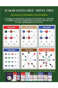 Fichas de actividades con números (Sumar hasta diez - Nivel Tres)