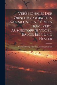 Verzeichniss der ornithologischen Sammlungen E.F. von Homeyer's. Ausgestopfte Vögel, Bälge, Eier und Nester