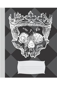 Creepy Crown White Skull Black & Grey Chess Composition Wide-ruled blank line School Notebook