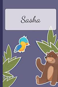 Sasha: Personalized Notebooks - Sketchbook for Kids with Name Tag - Drawing for Beginners with 110 Dot Grid Pages - 6x9 / A5 size Name Notebook - Perfect a