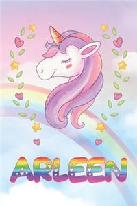 Arleen: Arleen Unicorn Notebook Rainbow Journal 6x9 Personalized Customized Gift For Someones Surname Or First Name is Arleen