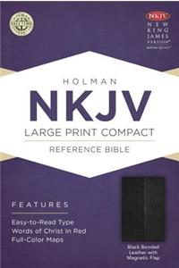 NKJV Large Print Compact Reference Bible, Black Bonded Leather with Magnetic Flap