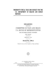 President's fiscal year 2004 budget for the U.S. Department of Health and Human Services