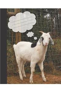 Cute Black & White Billy Goat Blank Wide-ruled Lined School Composition Notebook