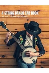 4 String Banjo Tab Book - 8.5 x 11 - 150 Blank Pages (75 Sheets)