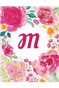 M - Pink Watercolor Floral Initial Journal (Flower Journals For Women)