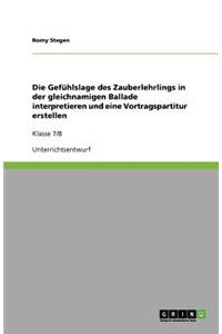 Die Gefühlslage des Zauberlehrlings in der gleichnamigen Ballade interpretieren und eine Vortragspartitur erstellen