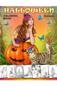 Halloween Coloring Book. Grayscale