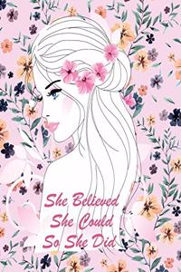 She believed She Could So She Did: Notebook (unlined illustrated Transparent Backgrounds + Wide Lined Ruled Composition Notebook) (8.5 x 11 Large Print) Gift for Women and Girls