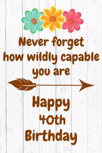 Never Forget How Wildly Capable You Are Happy 40th Birthday