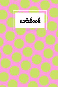 Pink and green polka dot print notebook