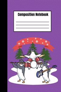 Penguin Composition Notebook Music Band Guitar Flute & Drums For Merry Christmas