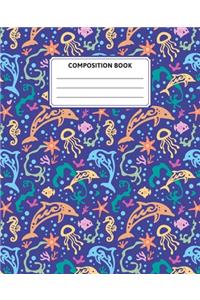 Dolphin Composition Notebook - Underwater Pattern