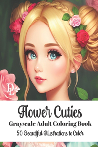 Flower Cuties - Grayscale Adult Coloring Book