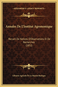 Annales De L'Institut Agronomique