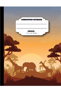Composition notebook unruled 8.5 x 11 inch 200 page, Sunset Wild animal brown orange softcover
