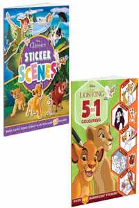 Disney The Lion King 5-in-1 Colouring and Disney Classics Sticker Book (Pack of 2 Books) | Stickers, Colouring and Activities for 5 to 8 Year Old Kids