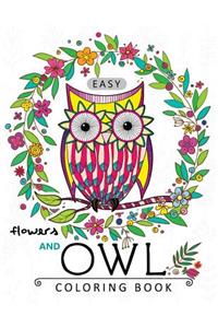 Easy Flowers and Owl Coloring Book