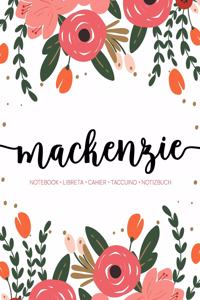 Mackenzie: Notebook - Libreta - Cahier - Taccuino - Notizbuch: 110 pages paginas seiten pagine: Modern Florals First Name Notebook in Coral, Pink & Orange on W