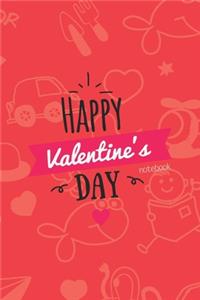 Happy Valentines Day Notebook, Blank Write-in Journal, Dotted Lines, Wide Ruled, Medium (A5) 6 x 9 In (Pink)