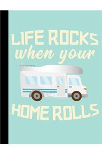Life Rocks When Your Home Rolls, Nomad Adventures, Composition Book, 4x4 Quad Rule Graph Paper