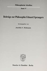 Beitrage Zur Philosophie Eduard Sprangers