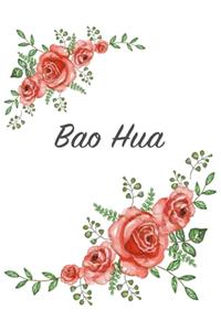 Bao Hua: Personalized Notebook with Flowers and First Name - Floral Cover (Red Rose Blooms). College Ruled (Narrow Lined) Journal for School Notes, Diary Wri