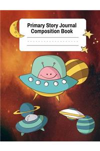 Primary Story Journal Composition Book: Aliens Orange Nebula - Grade Level K-2 Draw and Write, Dotted Midline Creative Picture Notebook Early Childhood to 2nd Grade