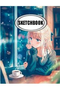 Sketchbook : Anime in Cafe: 120 Pages of 8.5 x 11 Blank Paper for Drawing, Doodling or Sketching (Sketchbooks)