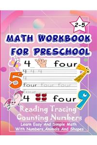 Math Workbook for Preschool Reading Tracing Counting Numbers