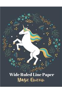 Wide Ruled Line Paper Magic Unicorn