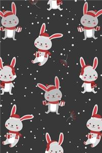 Merry Christmas Cute Bunnies Rabbits in Hats and Scarves Notebook