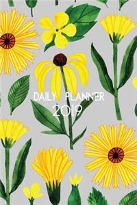 Daily Planner 2019: Yellow Sunflowers on Gray. Calendar and Daily Diary for 2019. One Day Per Page.