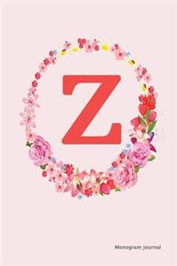 Monogram Journal - Initial Z (Pink Flower)