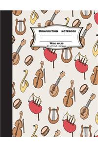 Composition notebook wide ruled 8.5 x 11 inch 200 page, Music softcover