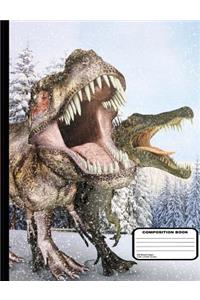 Winter Dinosaurs in Snow Composition Notebook Blank Unruled 200 Pages / 100 Sheets, 9-3/4