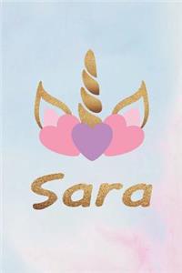 Sara: Personalized First Name Unicorn Gift Birthday Girl Notebook Journal 104 Pages