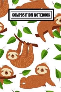 Sloth Wide Ruled Composition Notebook
