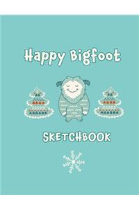 Happy Bigfoot Sketchbook: A Cute 8.5 x 11 Large Blank Sketchbook Journal with Cute Bigfoot, Santa, Snowman, and Animal Pattern