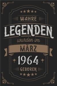 Wahre Legenden wurden im März 1964 geboren: Vintage Geburtstag Notizbuch - individuelles Geschenk für Notizen, Zeichnungen und Erinnerungen - liniert mit 100 Seiten