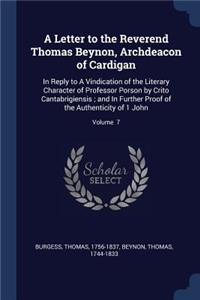 A Letter to the Reverend Thomas Beynon, Archdeacon of Cardigan