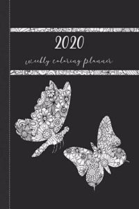 2020 Weekly Coloring Planner: January 2020 - January 2021 Dated 13 Month Planner-Butterfly Doodles: Flowers and Butterfly Coloring Designs