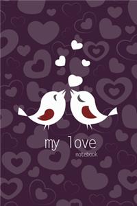 My Love Notebook, Blank Write-in Journal, Dotted Lines, Wide Ruled, Medium (A5) 6 x 9 In (Purple)