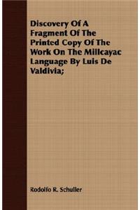 Discovery of a Fragment of the Printed Copy of the Work on the Millcayac Language by Luis de Valdivia;