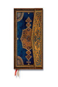 Paperblanks 2024 Safavid Indigo Safavid Binding Art 12-Month MIDI Horizontal Wrap Closure 160 Pg 100 GSM