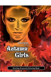 Autumn Girls Glowing Grayscale Coloring Book