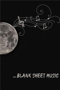 ... Blank Sheet Music Notebook with the moon in the background